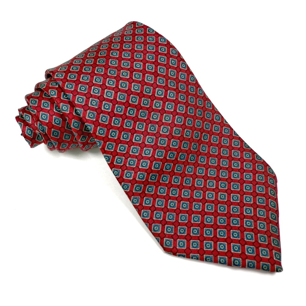 Christian Dior Men's Red Geometric Pattern Silk Necktie Business‎ Casual